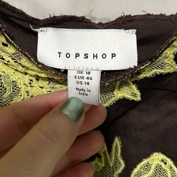 Topshop Satin and Lace Cami Mini Dress in Chocolate and lime-Brown - Picture 7 of 12
